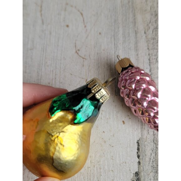 Blown glass pear pink pinecone ornament Xmas‎ set fruit - Picture 2 of 5